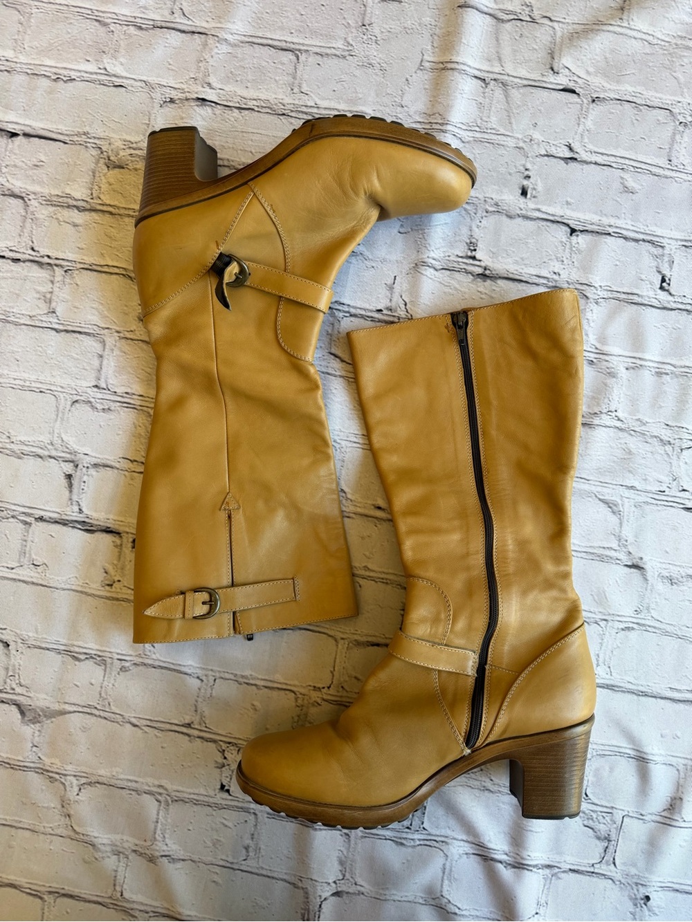 Dansko Tall Leather Boots Healed 70S Retro Tan Size 42 Festival Coachella